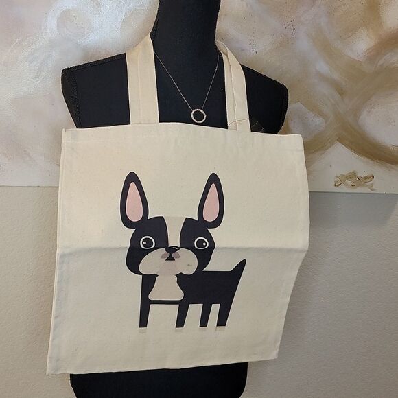 Puppy Dog Graphic Tan Canvas Tote Bag - Picture 10 of 10